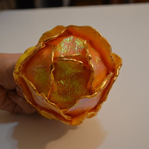 Beautiful Rose Handmade Mix Media Yellow Shiny Lacquered Paper Fabric 11' around - Picture 3 of 7